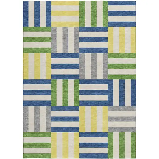 Blue Yellow And Green Geometric Washable Indoor Outdoor Area Rug Photo 4