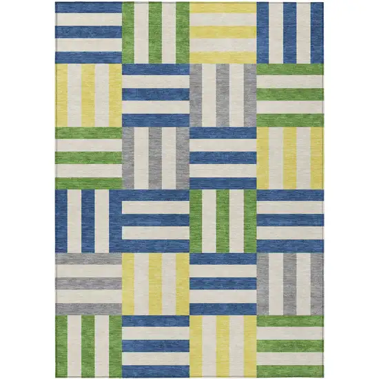 Blue Yellow And Green Geometric Washable Indoor Outdoor Area Rug Photo 2