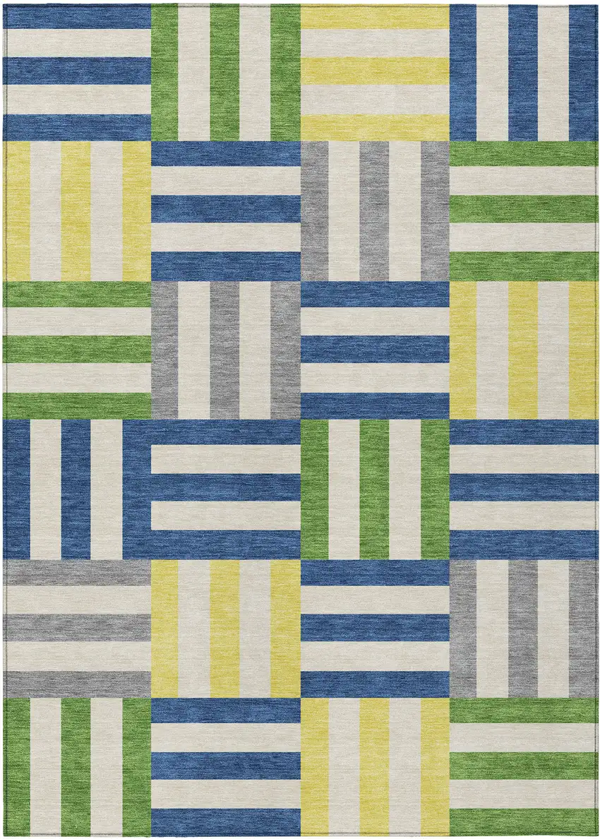 Blue Yellow And Green Geometric Washable Indoor Outdoor Area Rug Photo 2