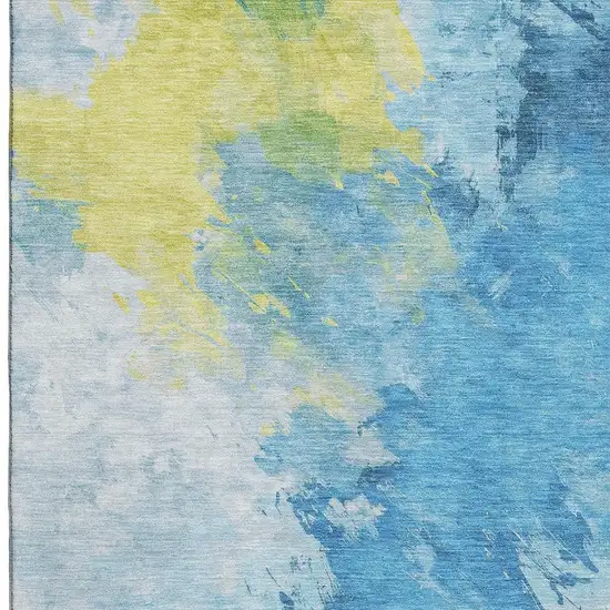 Blue Yellow And Ivory Abstract Washable Area Rug With UV Protection Photo 2