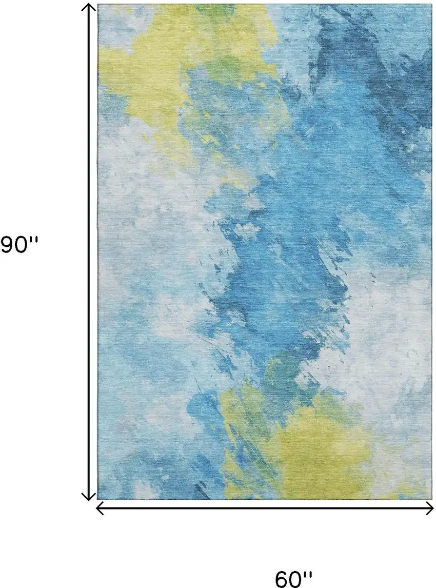 Blue Yellow And Ivory Abstract Washable Area Rug With UV Protection Photo 8