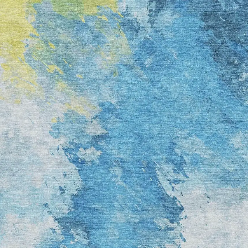 Blue Yellow And Ivory Abstract Washable Area Rug With UV Protection Photo 2