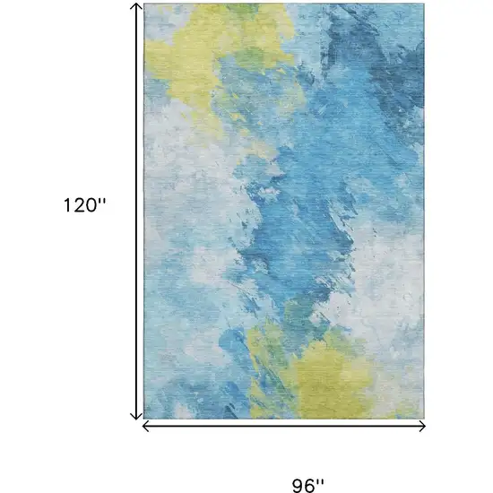 Blue Yellow And Ivory Abstract Washable Area Rug With UV Protection Photo 7