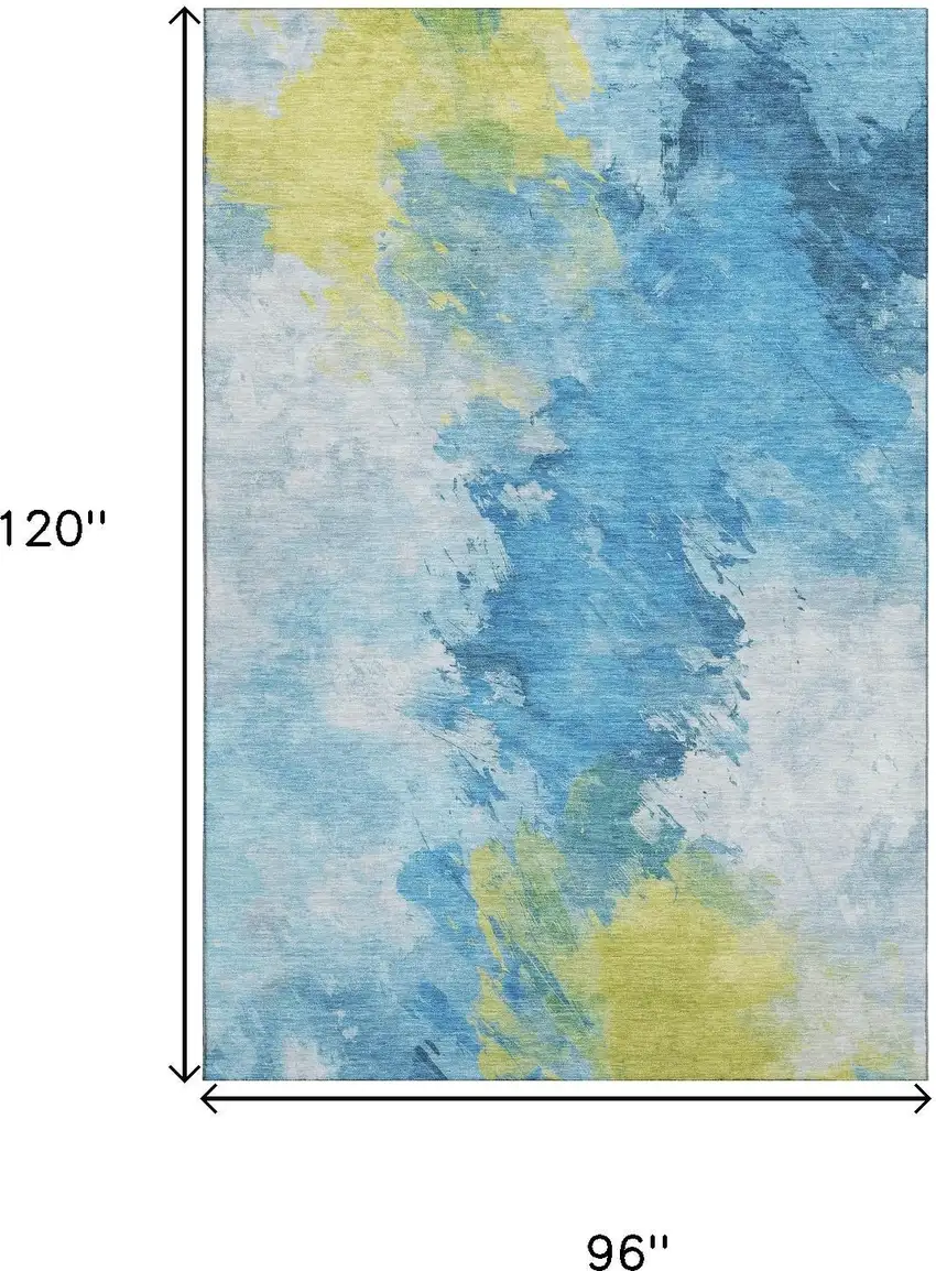 Blue Yellow And Ivory Abstract Washable Area Rug With UV Protection Photo 7