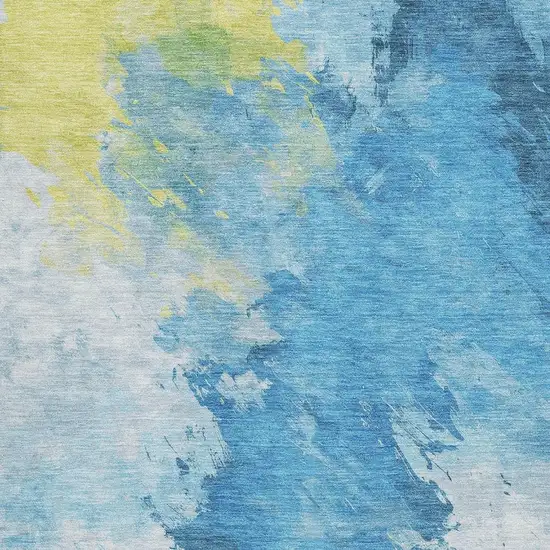Blue Yellow And Ivory Abstract Washable Area Rug With UV Protection Photo 2