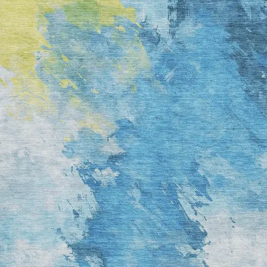 Blue Yellow And Ivory Abstract Washable Area Rug With UV Protection Photo 2