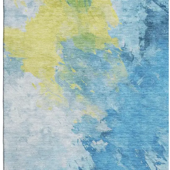 Blue Yellow And Ivory Abstract Washable Area Rug With UV Protection Photo 2