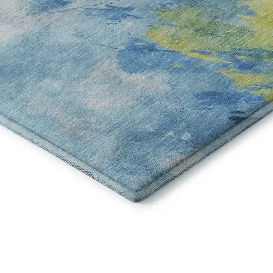 Blue Yellow And Ivory Abstract Washable Area Rug With UV Protection Photo 7