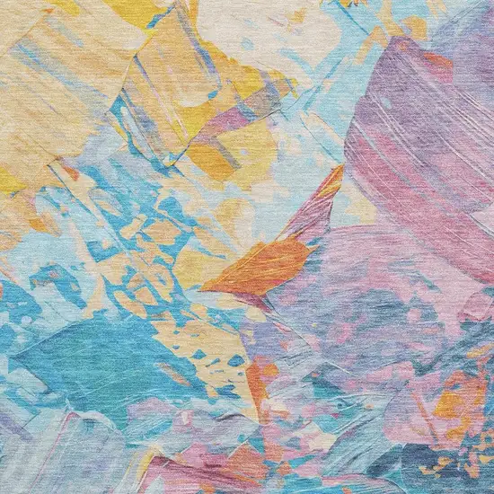 Blue Yellow And Pink Abstract Washable Area Rug With UV Protection Photo 2