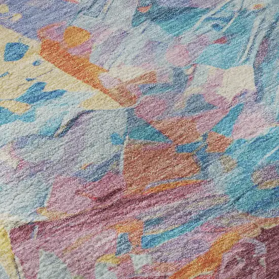 Blue Yellow And Pink Abstract Washable Area Rug With UV Protection Photo 9
