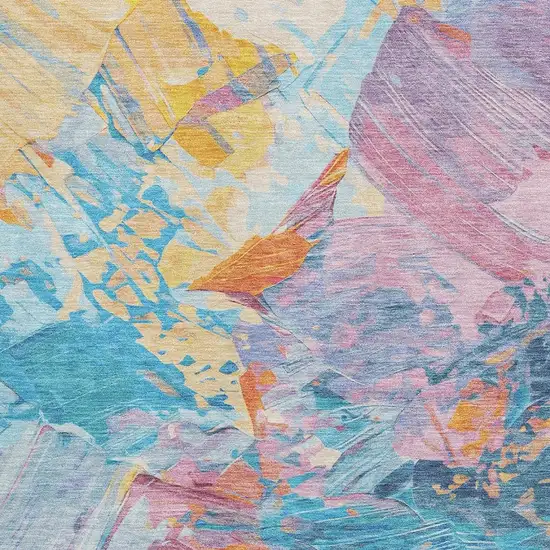Blue Yellow And Pink Abstract Washable Area Rug With UV Protection Photo 2