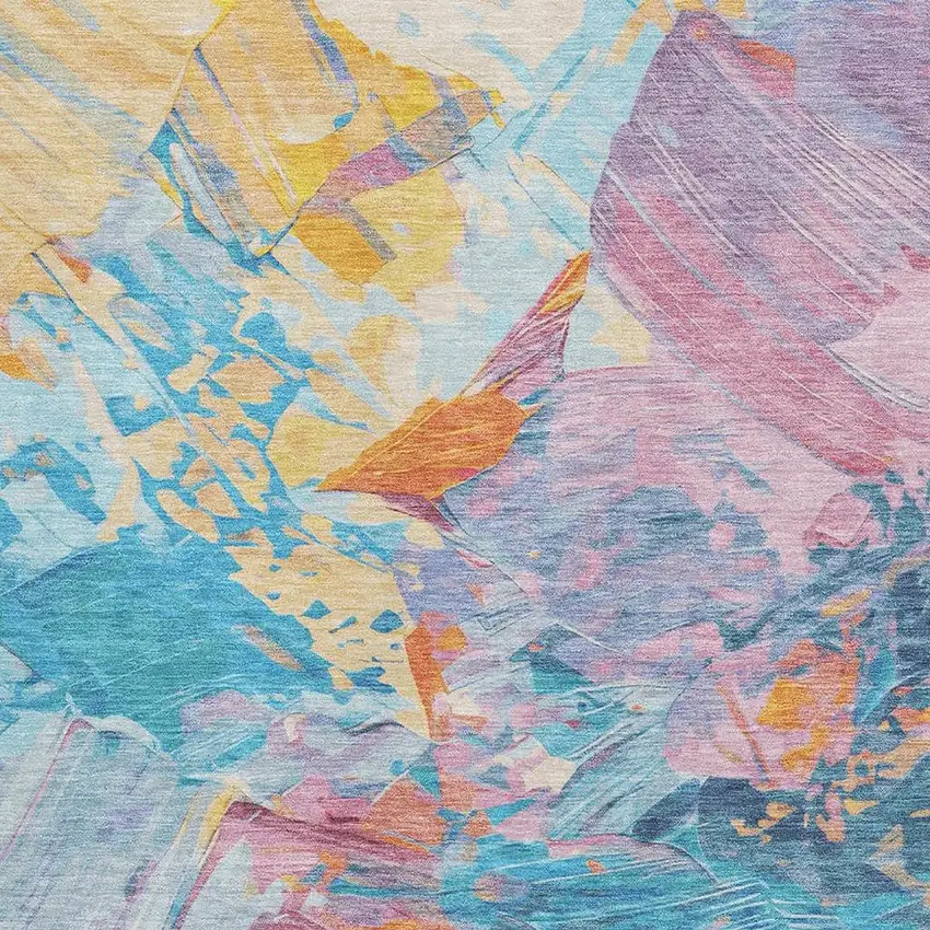 Blue Yellow And Pink Abstract Washable Area Rug With UV Protection Photo 2