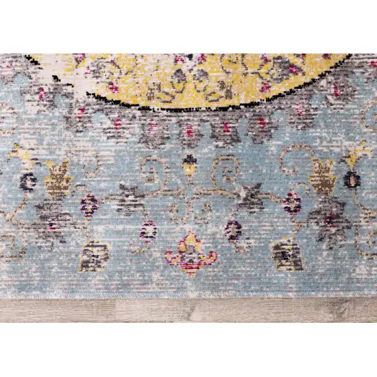 Blue Yellow And Pink Medallion Area Rug Photo 9