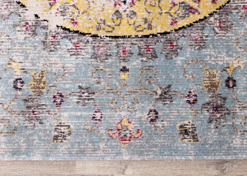 Blue Yellow And Pink Medallion Area Rug Photo 9