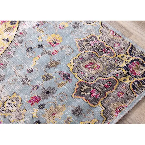 Blue Yellow And Pink Medallion Area Rug Photo 6