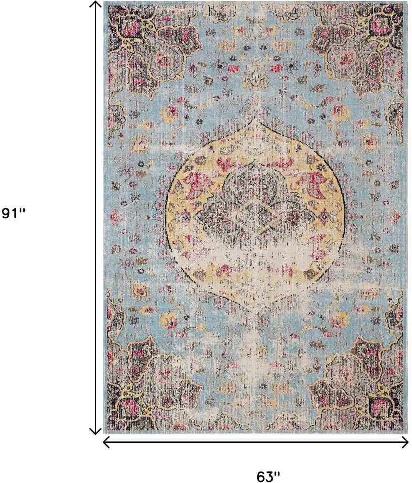 Blue Yellow And Pink Medallion Area Rug Photo 3