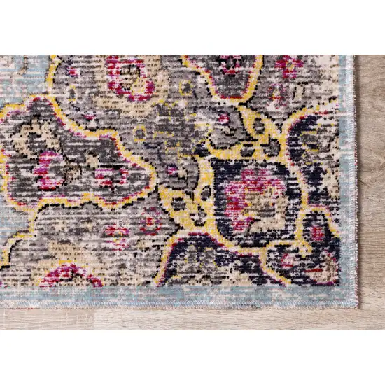 Blue Yellow And Pink Medallion Area Rug Photo 7