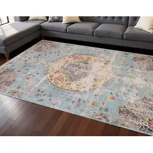 Photo of Blue Yellow And Pink Medallion Area Rug