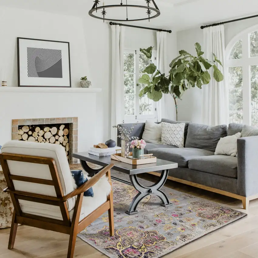 Blue Yellow And Pink Medallion Area Rug Photo 7