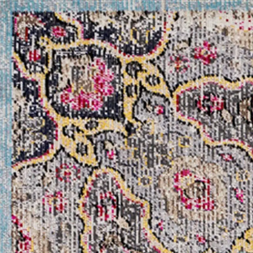 Blue Yellow And Pink Medallion Area Rug Photo 5