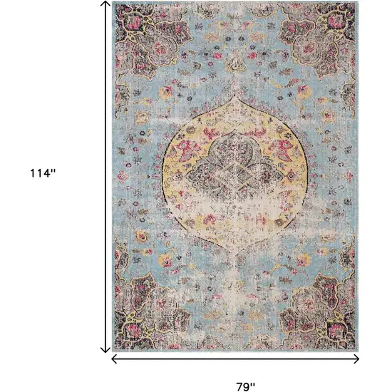 Blue Yellow And Pink Medallion Area Rug Photo 3