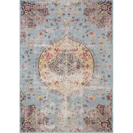 Blue Yellow And Pink Medallion Area Rug Photo 2