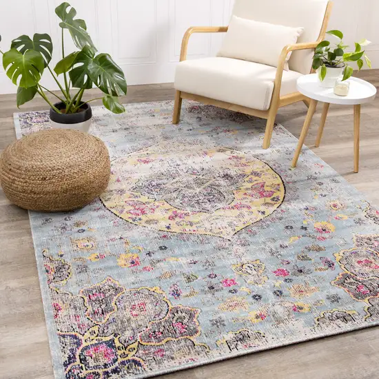 Blue Yellow And Pink Medallion Area Rug Photo 4