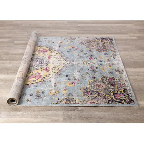Blue Yellow And Pink Medallion Area Rug Photo 9