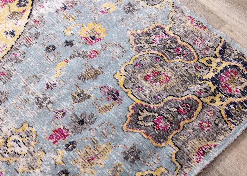Blue Yellow And Pink Medallion Area Rug Photo 6