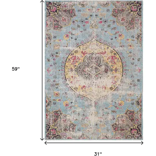 Blue Yellow And Pink Medallion Area Rug Photo 3
