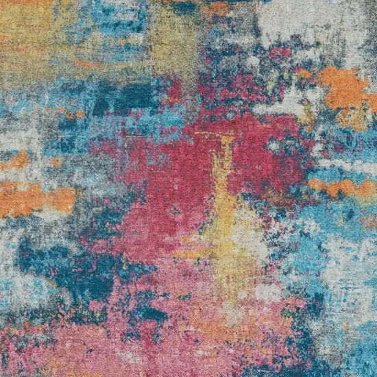 Blue Yellow And Red Abstract Distressed Area Rug Photo 4