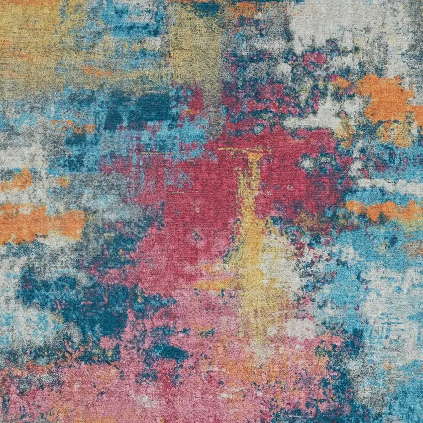 Blue Yellow And Red Abstract Distressed Area Rug Photo 4