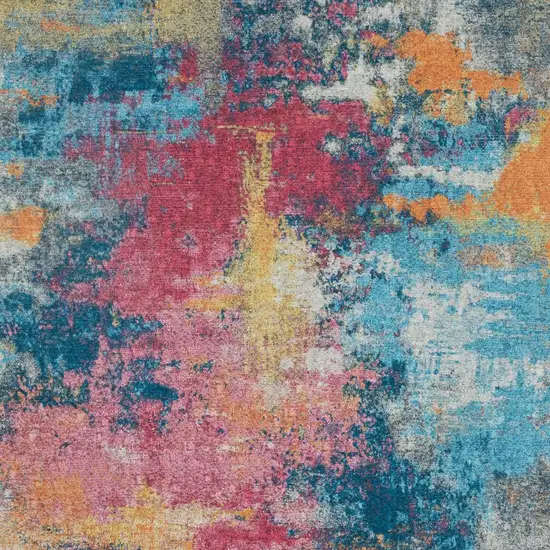 Blue Yellow And Red Abstract Distressed Area Rug Photo 5