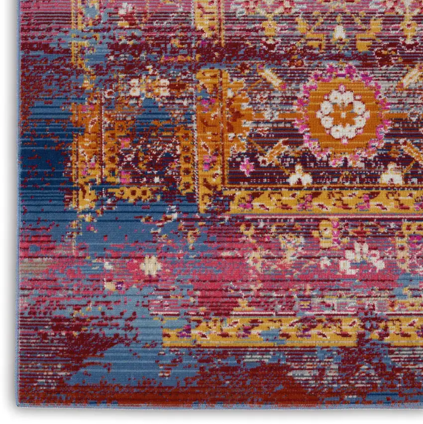Blue Yellow And Red Floral Distressed Area Rug Photo 7