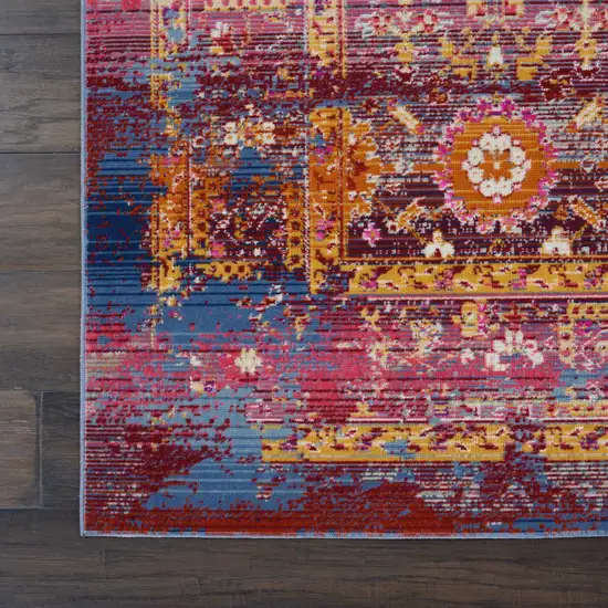 Blue Yellow And Red Floral Distressed Area Rug Photo 9
