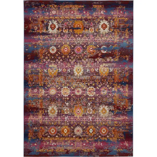 Blue Yellow And Red Floral Distressed Area Rug Photo 2