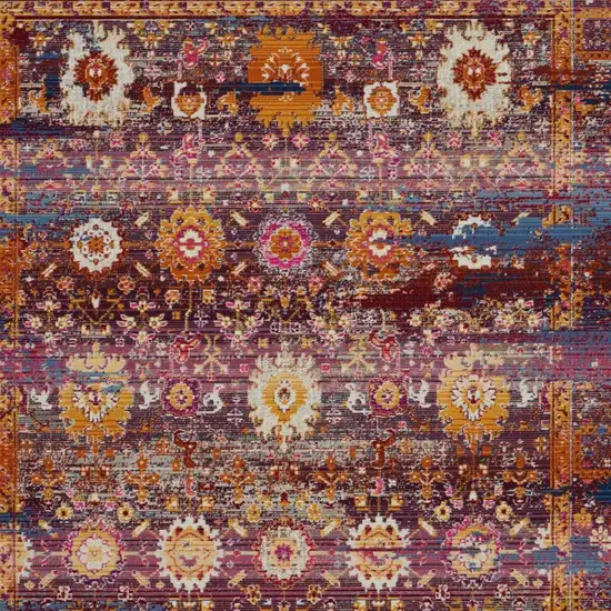 Blue Yellow And Red Floral Distressed Area Rug Photo 7