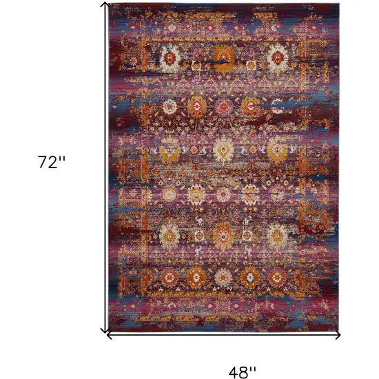 Blue Yellow And Red Floral Distressed Area Rug Photo 3