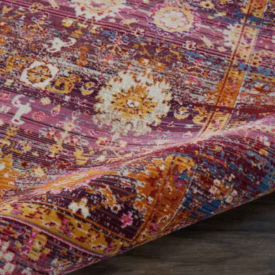 Blue Yellow And Red Floral Distressed Area Rug Photo 6