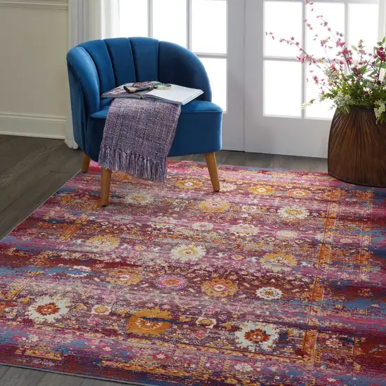 Blue Yellow And Red Floral Distressed Area Rug Photo 3