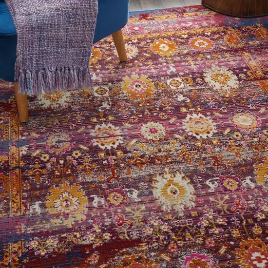Blue Yellow And Red Floral Distressed Area Rug Photo 4