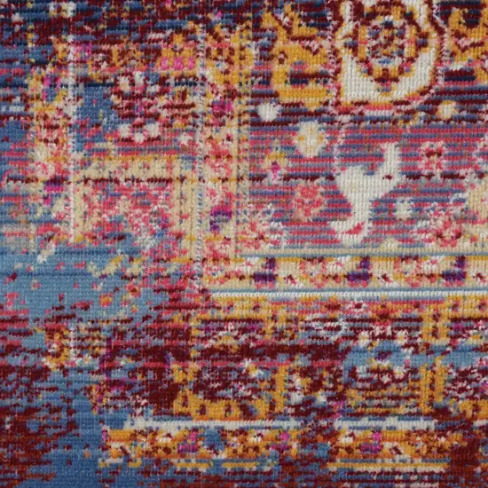 Blue Yellow And Red Floral Distressed Area Rug Photo 9