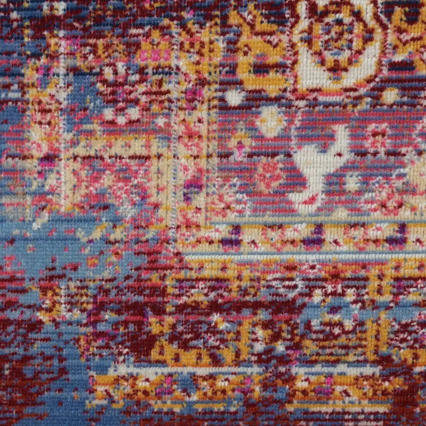 Blue Yellow And Red Floral Distressed Area Rug Photo 9