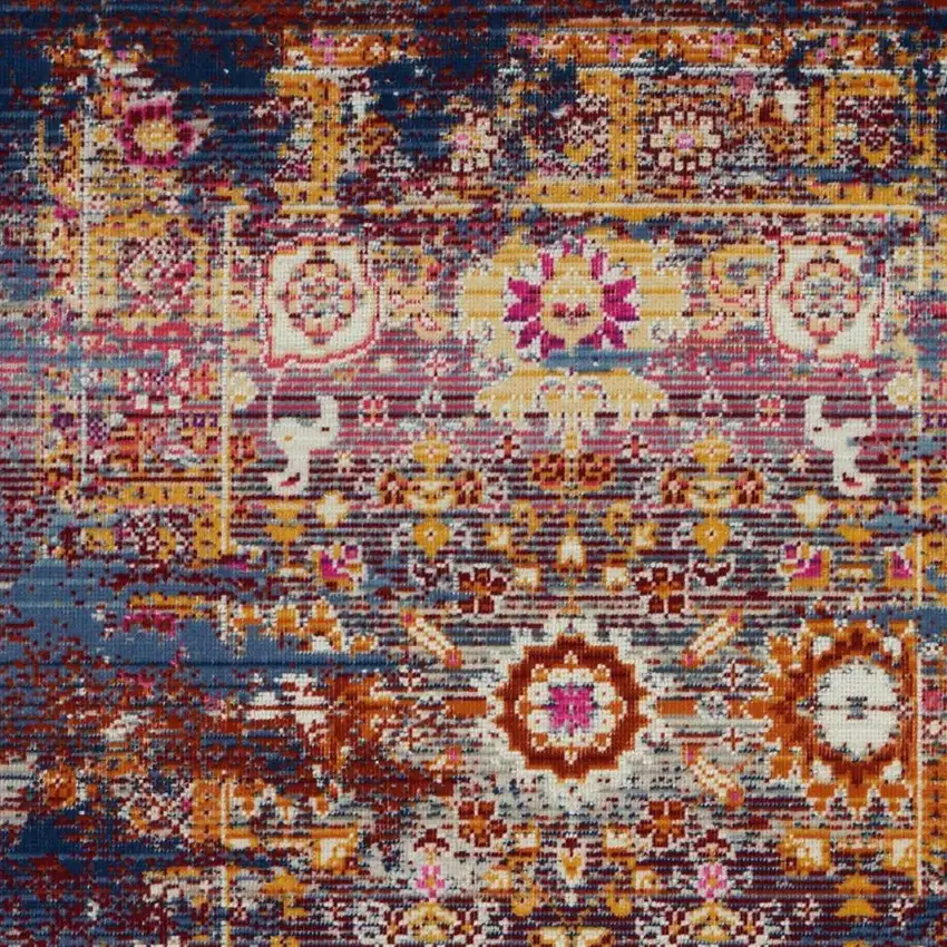 Blue Yellow And Red Floral Distressed Area Rug Photo 8