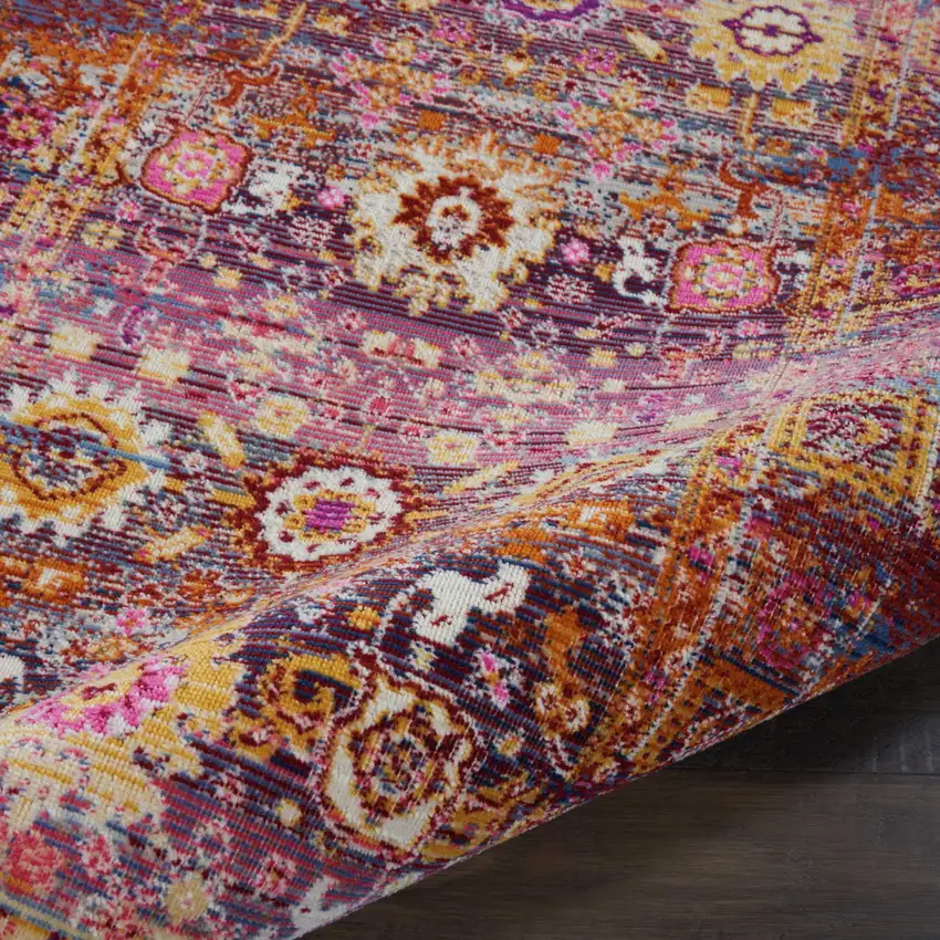 Blue Yellow And Red Floral Distressed Area Rug Photo 7