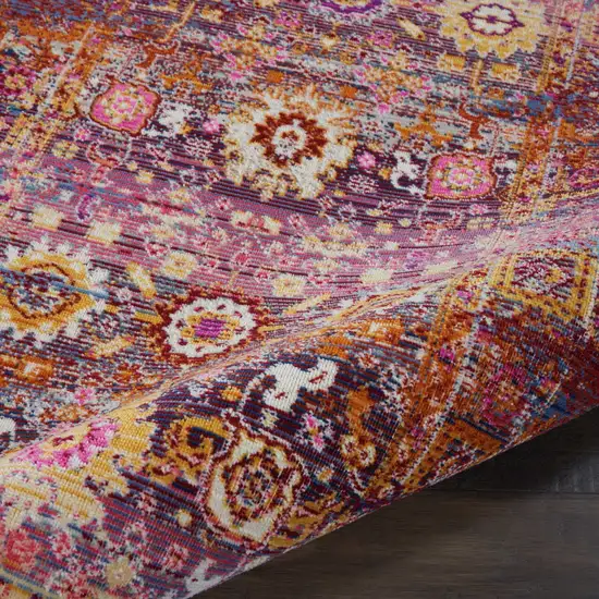 Blue Yellow And Red Floral Distressed Area Rug Photo 5