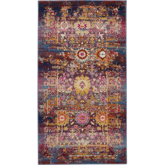 Blue Yellow And Red Floral Distressed Area Rug Photo 1