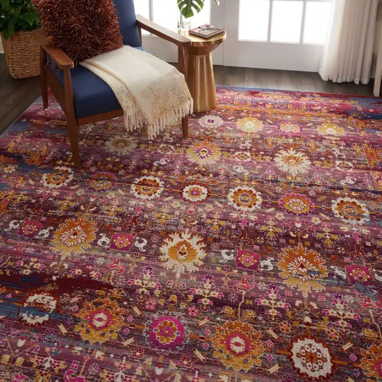 Blue Yellow And Red Floral Distressed Non Skid Area Rug Photo 4