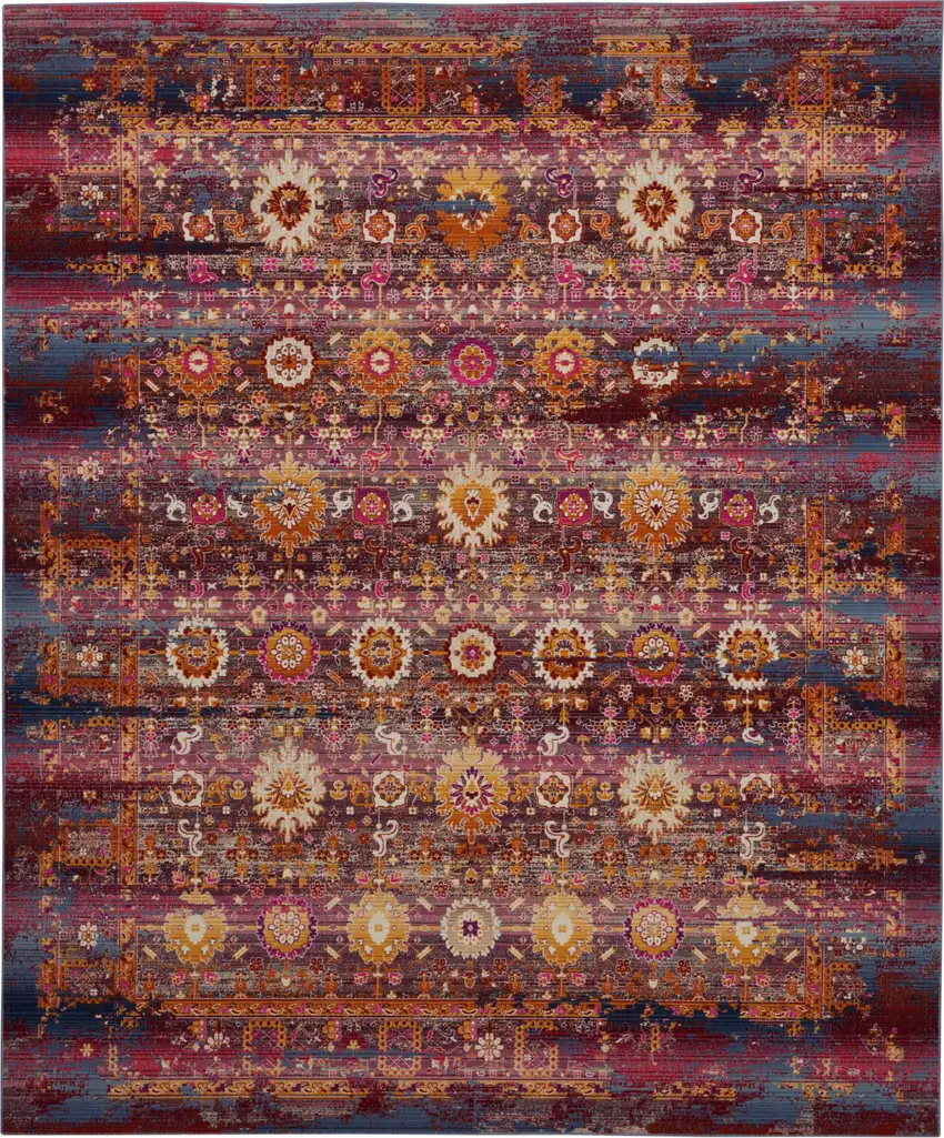 Blue Yellow And Red Floral Distressed Non Skid Area Rug Photo 2