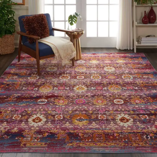 Blue Yellow And Red Floral Distressed Non Skid Area Rug Photo 5